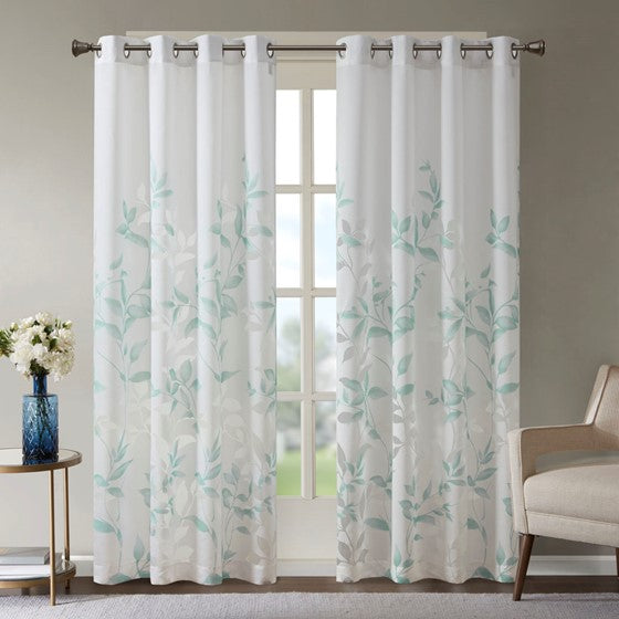 Olliix.com Curtains - Burnout Printed Curtain Panel Aqua