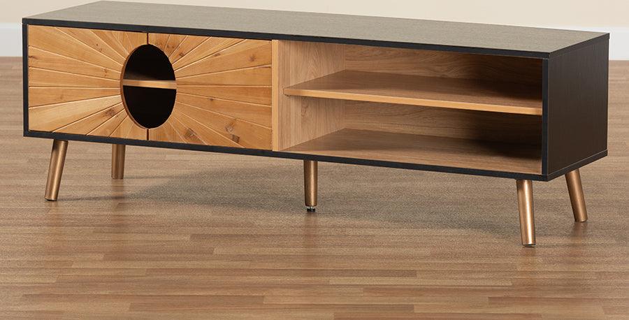 Wholesale Interiors TV & Media Units - Chester Modern and Contemporary Two-Tone Dark and Natural Brown Finished Wood TV Stand