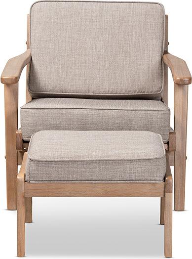 Wholesale Interiors Living Room Sets - Sigrid Light Grey Fabric Upholstered Antique Oak Finished 2-Piece Wood Armchair And Ottoman Set