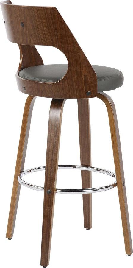Lumisource Barstools - Cecina Barstool With Swivel In Walnut & Grey Faux Leather (Set of 2)
