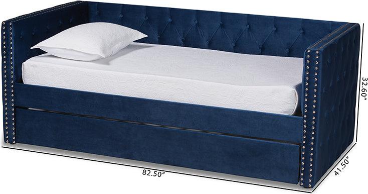 Wholesale Interiors Daybeds - Larkin Navy Blue Velvet Fabric Upholstered Twin Size Daybed with Trundle