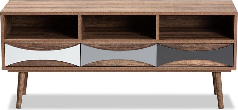Wholesale Interiors TV & Media Units - Leane Modern and Contemporary Natural Brown and Multi-Colored Wood 3-Drawer TV Stand