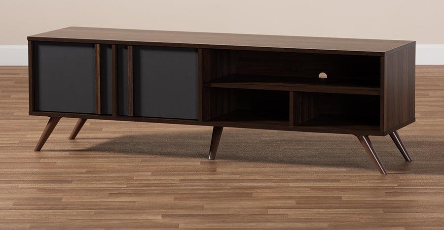 Wholesale Interiors TV & Media Units - Naoki Modern and Contemporary Two-Tone Grey and Walnut Finished Wood 2-Door TV Stand