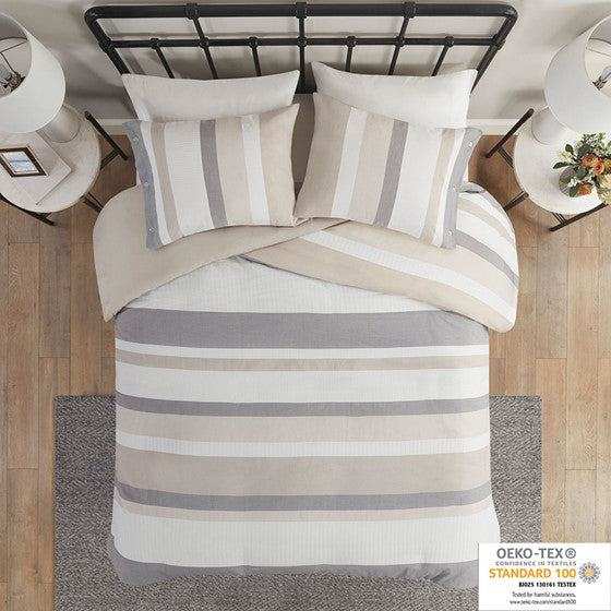 Olliix.com Duvet & Duvet Sets - 3 Piece Jacquard Duvet Cover Set Natural Full/Queen