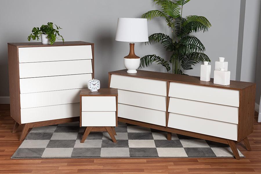 Wholesale Interiors Bedroom Sets - Hildon Mid-Century Modern Two-Tone White and Walnut Brown Finished Wood 3-Piece Storage Set