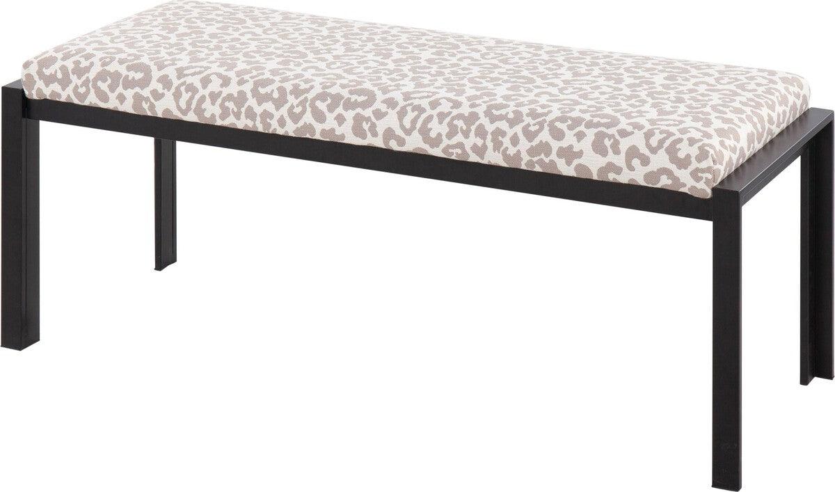 Lumisource Benches - Fuji Contemporary Bench In Black Metal & Grey Leopard Fabric