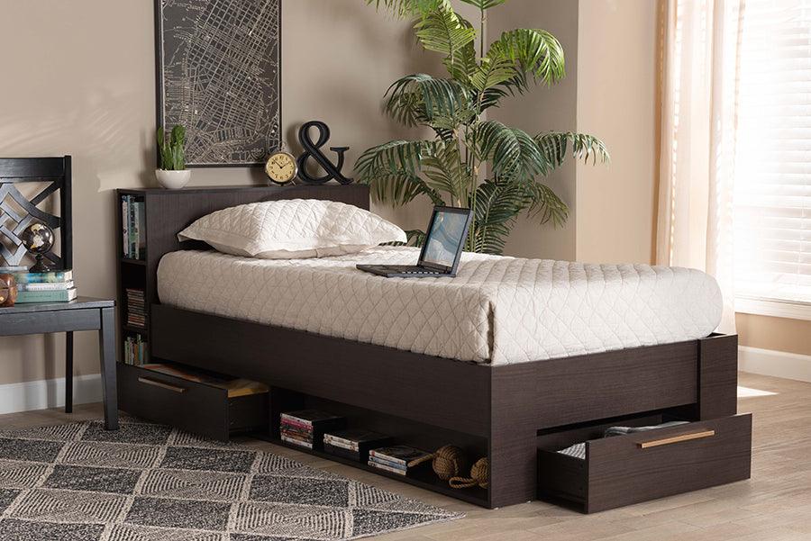 Wholesale Interiors Beds - Carlson Modern and Contemporary Brown Wood Twin Size 3-Drawer Platform Storage Bed