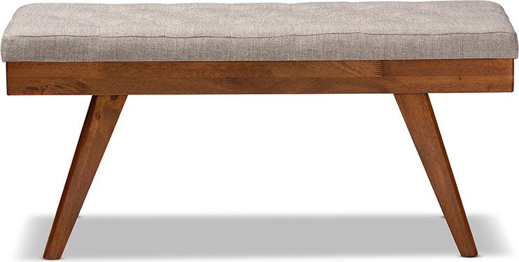 Wholesale Interiors Benches - Alona Mid-Century Modern Light Grey Fabric Upholstered Wood Dining Bench