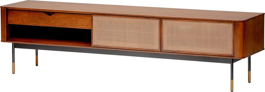 Euro Style TV & Media Units - Miriam 71" Media Stand in Brown with Natural Wicker