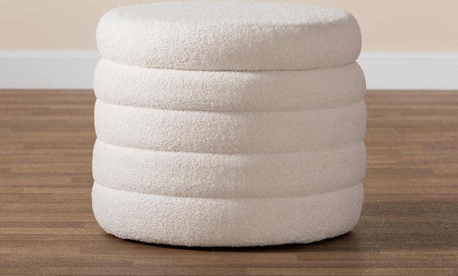 Wholesale Interiors Ottomans & Stools - Tabitha Modern and Contemporary Ivory Boucle Upholstered Storage Ottoman