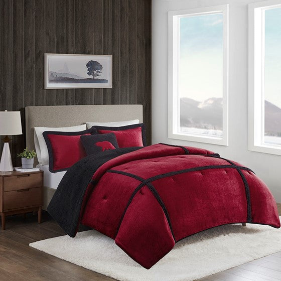 Olliix.com Comforters & Blankets - Plush to Sherpa Comforter Set Red Twin