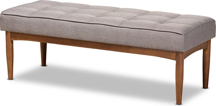 Wholesale Interiors Benches - Sanford Grey Fabric Upholstered and Walnut Brown Finished Wood Dining Bench