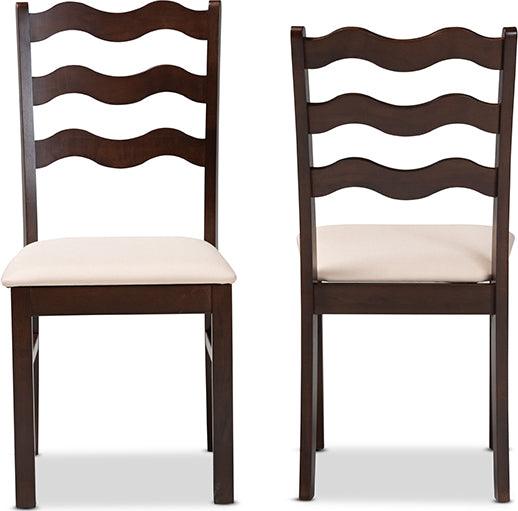 Wholesale Interiors Dining Chairs - Amara Mid-Century Modern Cream Fabric and Dark Brown Finished Wood 2-Piece Dining Chair Set