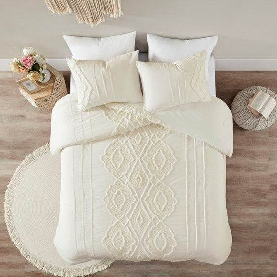 Olliix.com Duvet & Duvet Sets - 3 Piece Cotton Duvet Cover Set Off-White Full/Queen