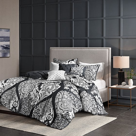 Olliix.com Duvet & Duvet Sets - 6 Piece Printed Duvet Cover Set Black Full/Queen