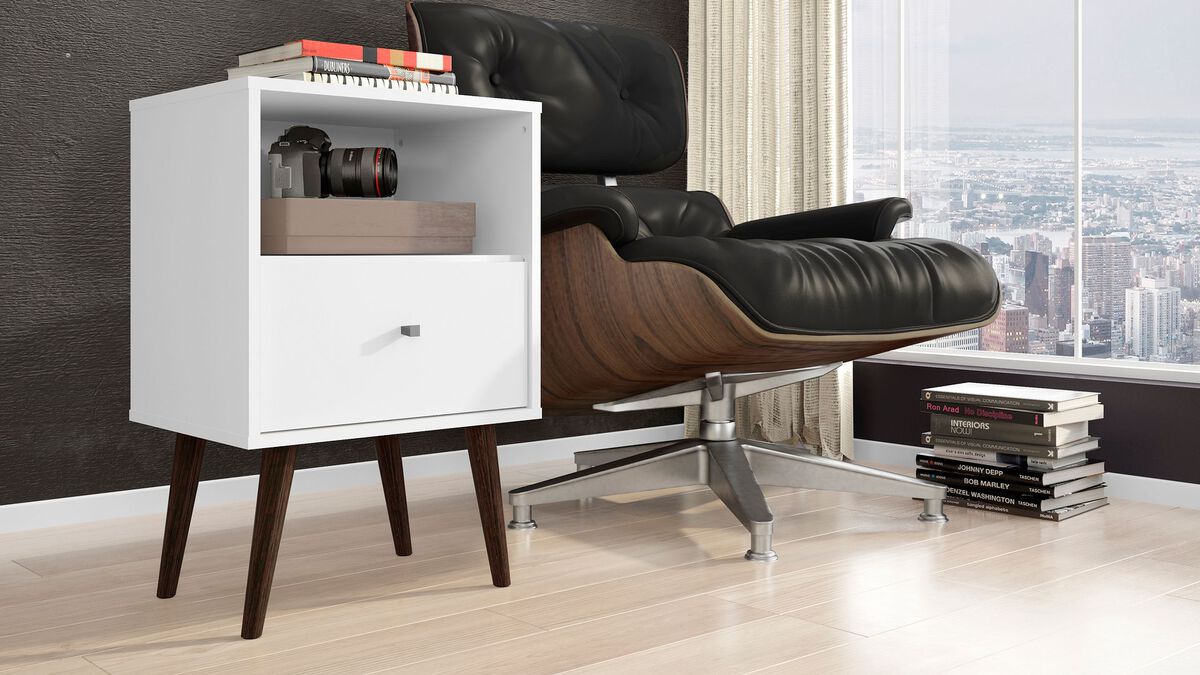 Manhattan Comfort Nightstands & Side Tables - Liberty Mid-Century - Modern Nightst& 1.0 White