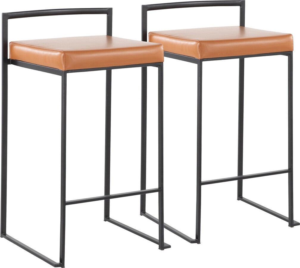 Lumisource Barstools - Fuji Contemporary Stackable Counter Stool in Black with Camel Faux Leather Cushion - Set of 2