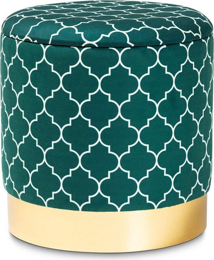 Wholesale Interiors Ottomans & Stools - Smirkie Upholstered Storage Ottoman Teal And Gold