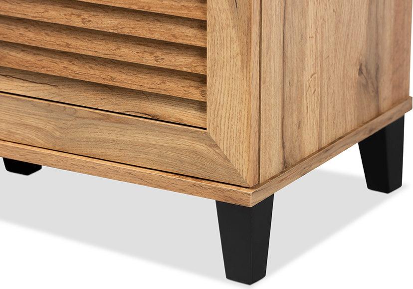 Wholesale Interiors Shoe Storage - Coolidge Oak Brown Finished Wood 3-Door Shoe Storage Cabinet