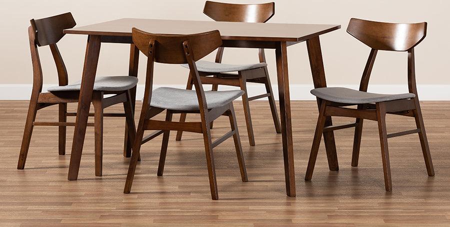 Wholesale Interiors Dining Sets - Lois Light Grey Fabric Upholstered and Walnut Brown Finished Wood 5-Piece Dining Set