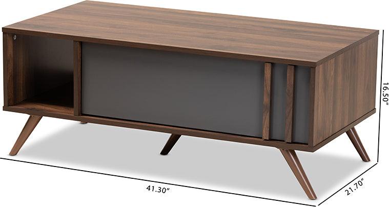 Wholesale Interiors Coffee Tables - Naoki Modern and Contemporary Two-Tone Grey and Walnut Wood 1-Drawer Coffee Table