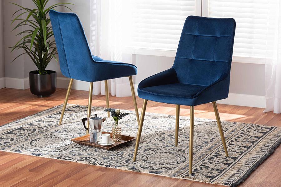 Wholesale Interiors Dining Chairs - GavinoNavy Blue Velvet Fabric Upholstered and Gold Finished Metal 2-Piece Dining Chair Set