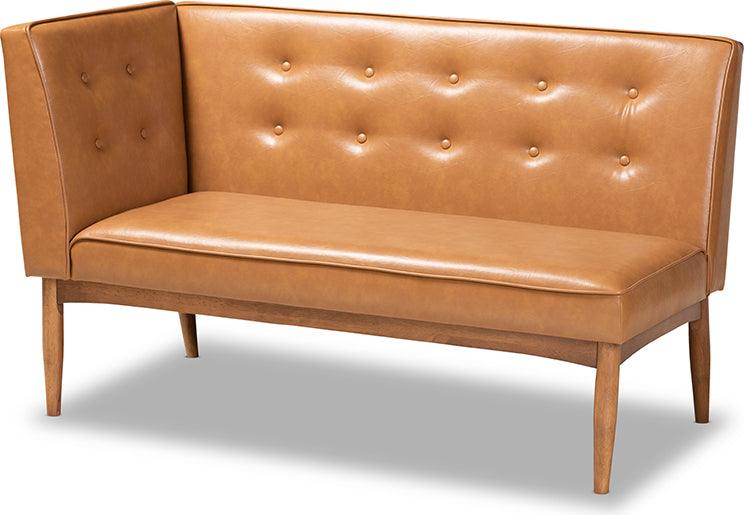 Wholesale Interiors Benches - Arvid Mid-Century Modern Tan Faux Leather and Brown 2-Piece Wood Dining Banquette Set