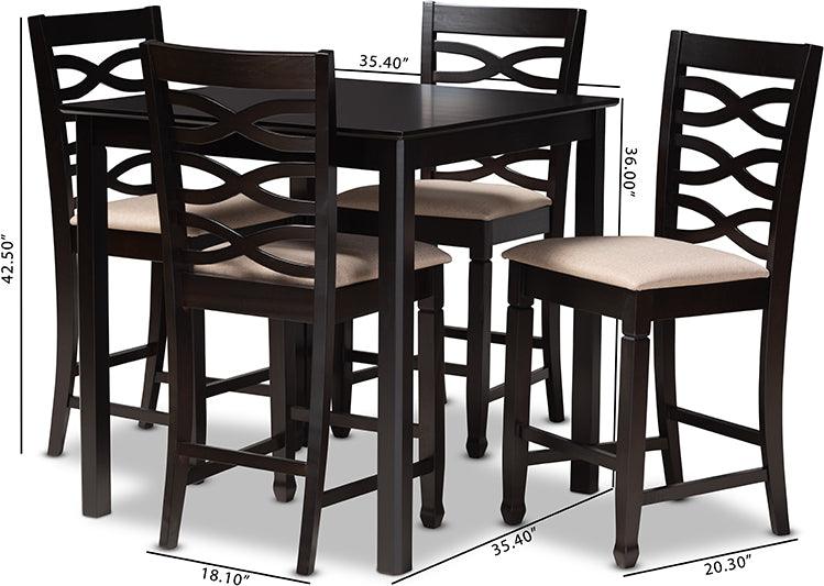 Wholesale Interiors Dining Sets - Lanier Contemporary Sand Fabric Upholstered Brown Finished 5-Piece Wood Pub Set