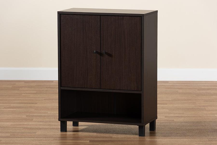 Wholesale Interiors Shoe Storage - Rossin Dark Brown Finished Wood 2-Door Entryway Shoe Storage Cabinet with Bottom Shelf