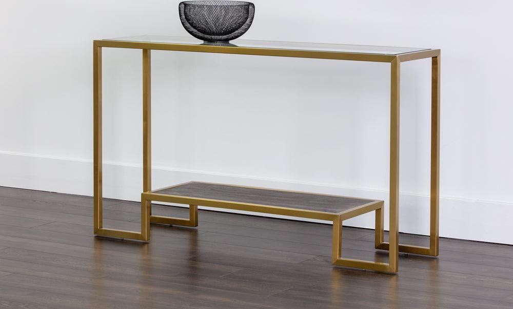 SUNPAN Consoles - Carver Console Table Gold Wood | Glass