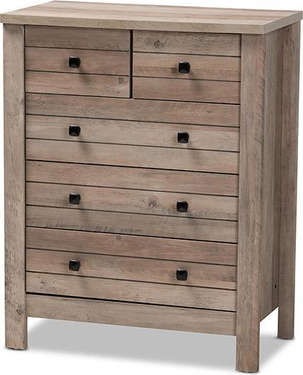 Wholesale Interiors Chest of Drawers - Derek Modern and Contemporary Transitional Rustic Oak Finished Wood 5-Drawer Chest