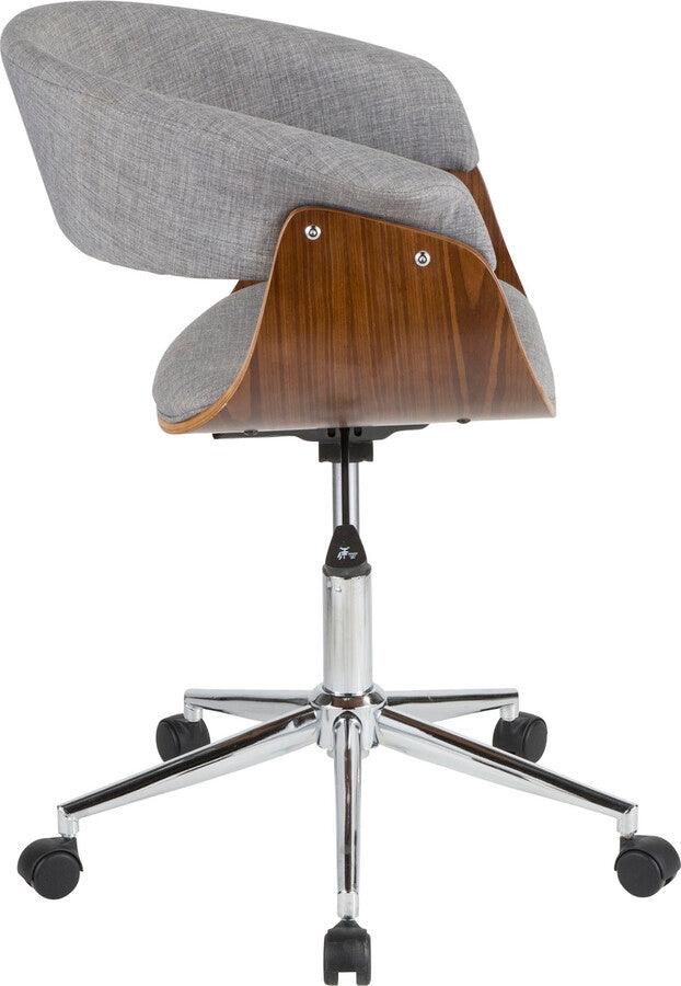 Lumisource Task Chairs - Vintage Mod Mid-Century Modern Office Chair in Walnut Wood and Light Grey Fabric