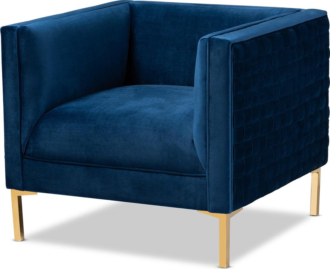 Wholesale Interiors Accent Chairs - Seraphin Glam and Luxe Navy Blue Velvet Fabric Upholstered Gold Finished Armchair