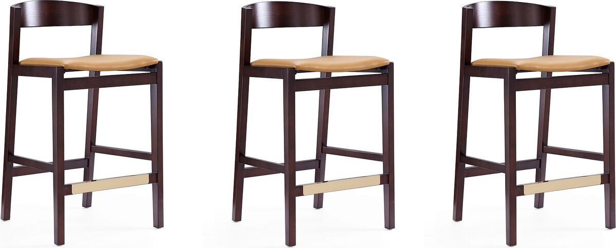 Manhattan Comfort Barstools - Klismos 36.75 in. Camel and Dark Walnut Beech Wood Counter Height Bar Stool (Set of 3)
