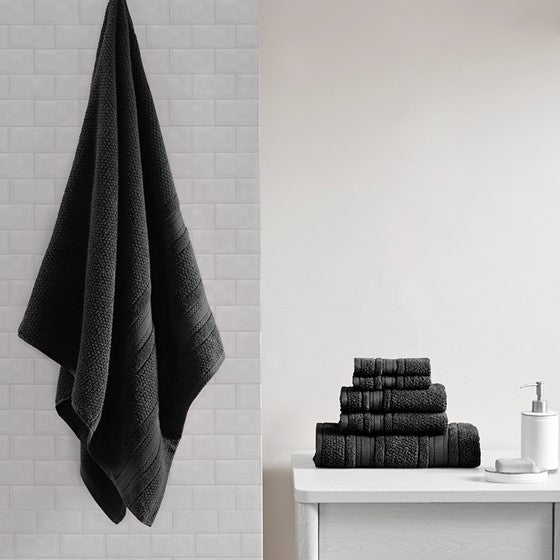 Olliix.com Bath Towels - Super Soft Cotton Quick Dry Bath Towel 6 Piece Set Black