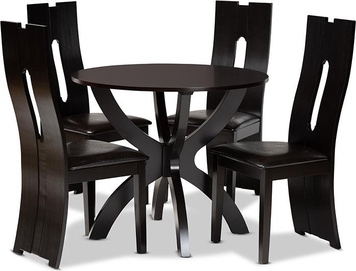 Wholesale Interiors Dining Sets - Ronda Dark Brown Faux Leather Upholstered and Dark Brown Finished Wood 5-Piece Dining Set