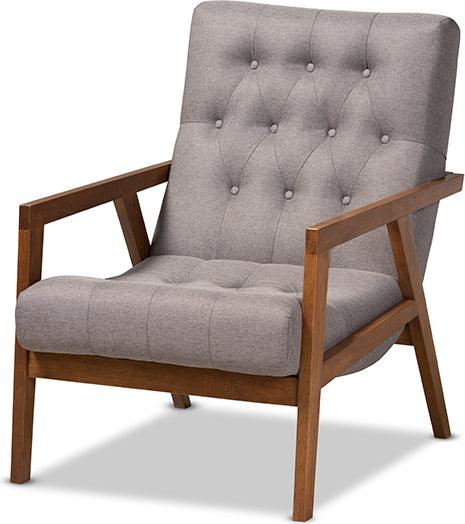 Wholesale Interiors Living Room Sets - Naeva Mid-Century Modern Grey Fabric Wood 2-Piece Armchair and Footstool Set