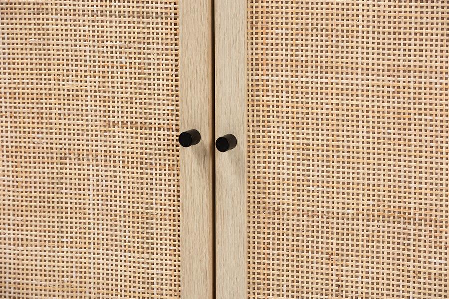 Wholesale Interiors Sideboards - Caterina Natural Brown Finished Wood and Natural Rattan 2-Door Storage Cabinet