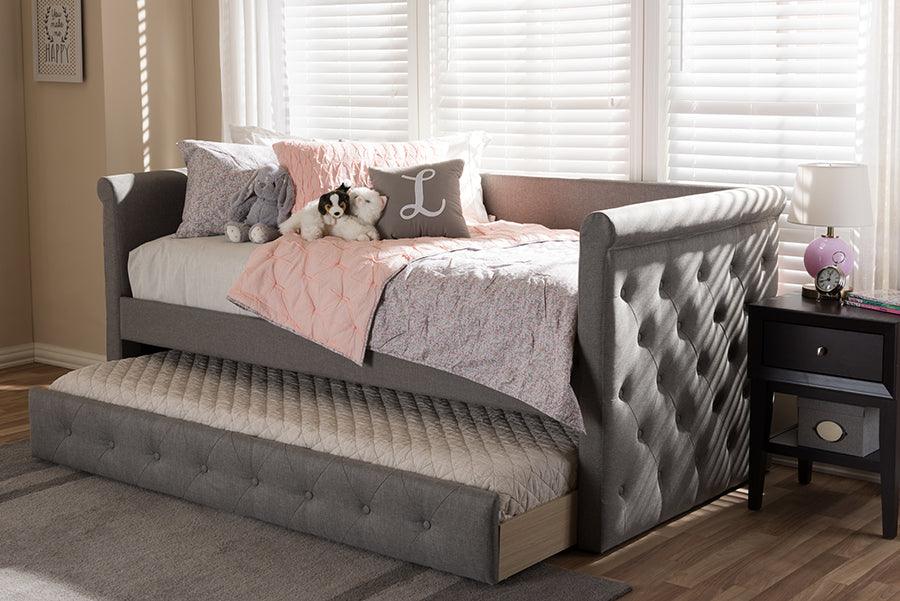 Wholesale Interiors Daybeds - Alena Modern and Contemporary Light Grey Fabric Daybed with Trundle