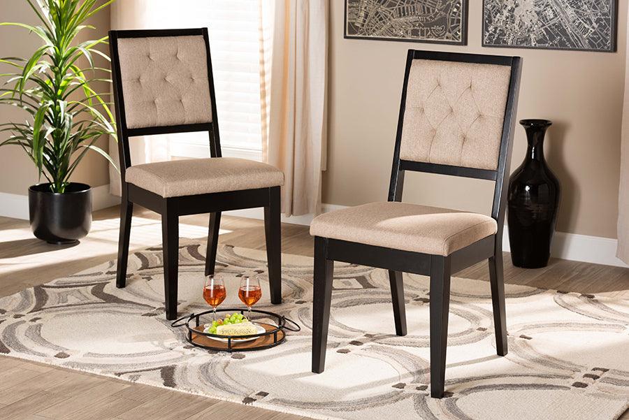 Wholesale Interiors Dining Chairs - Gideon Sand Fabric Upholstered and Dark Brown Finished Wood 2-Piece Dining Chair Set