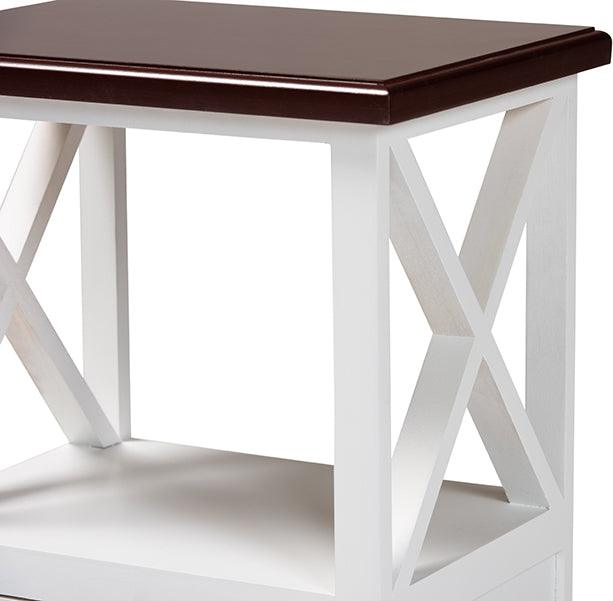Wholesale Interiors Side & End Tables - Vesta Modern and Contemporary Two-Tone White and Dark Brown Wood 1-Drawer End table