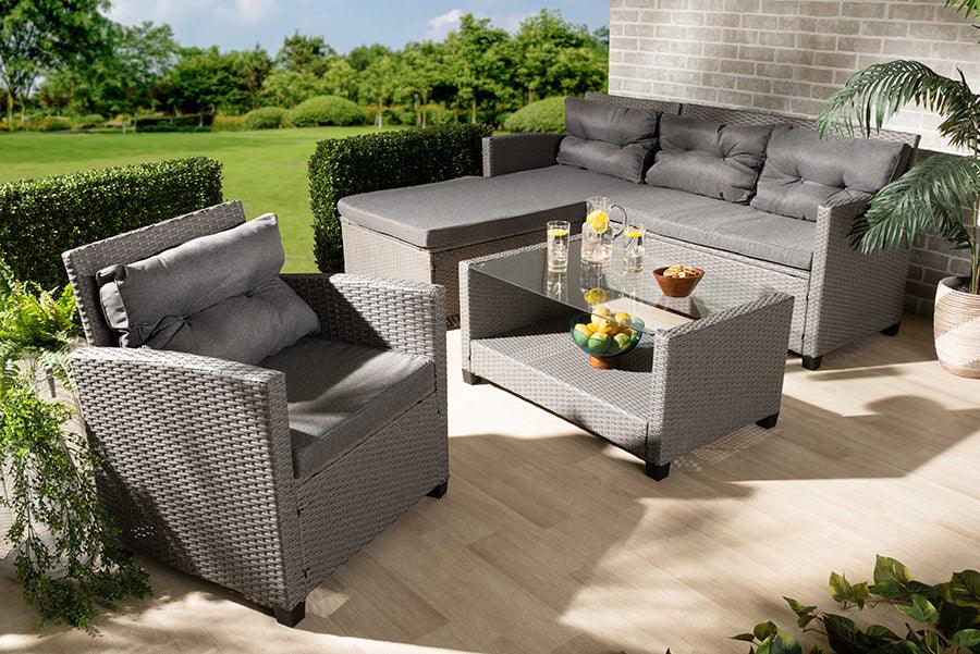 Wholesale Interiors Outdoor Conversation Sets - Darian Contemporary Grey Fabric and Grey Synthetic Rattan 4-Piece Patio Set