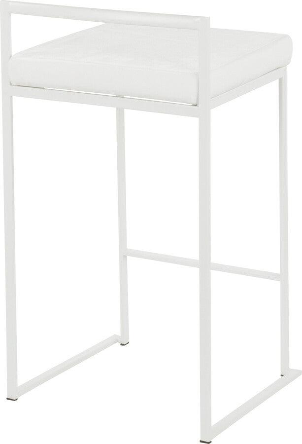 Lumisource Barstools - Fuji Contemporary Stackable Counter Stool in White with White Velvet Cushion - Set of 2