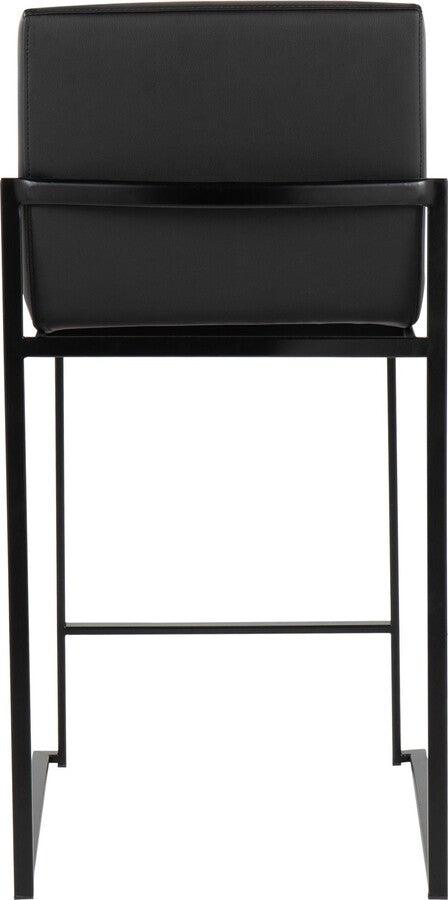 Lumisource Barstools - Fuji High Back Counter Stool In Black Steel & Black Faux Leather (Set of 2)