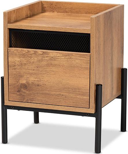 Wholesale Interiors Side & End Tables - Tasman Modern and Contemporary Natural Brown Finished Wood and Black Metal End Table