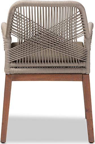 Wholesale Interiors Dining Chairs - Jennifer Mid-Century Grey Woven Rope Mahogany Dining Arm Chair