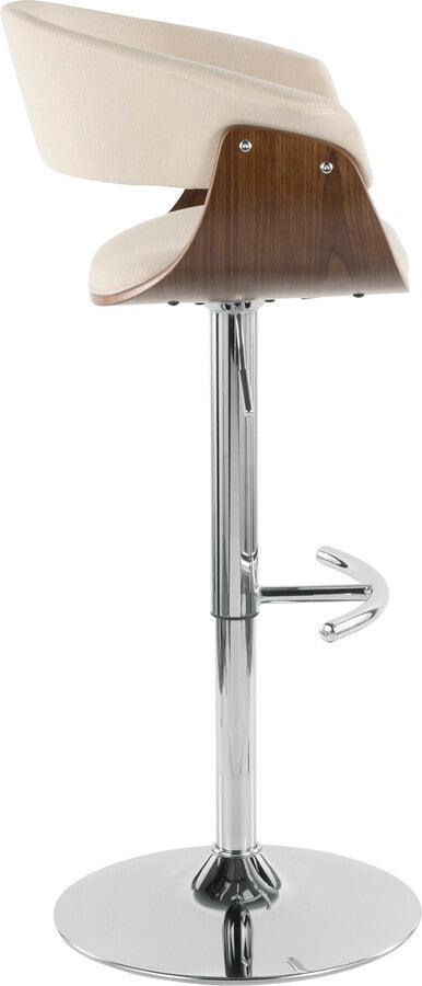 Lumisource Barstools - Vintage Mod Mid-Century Modern Adjustable Barstool with Swivel in Walnut and Cream Fabric