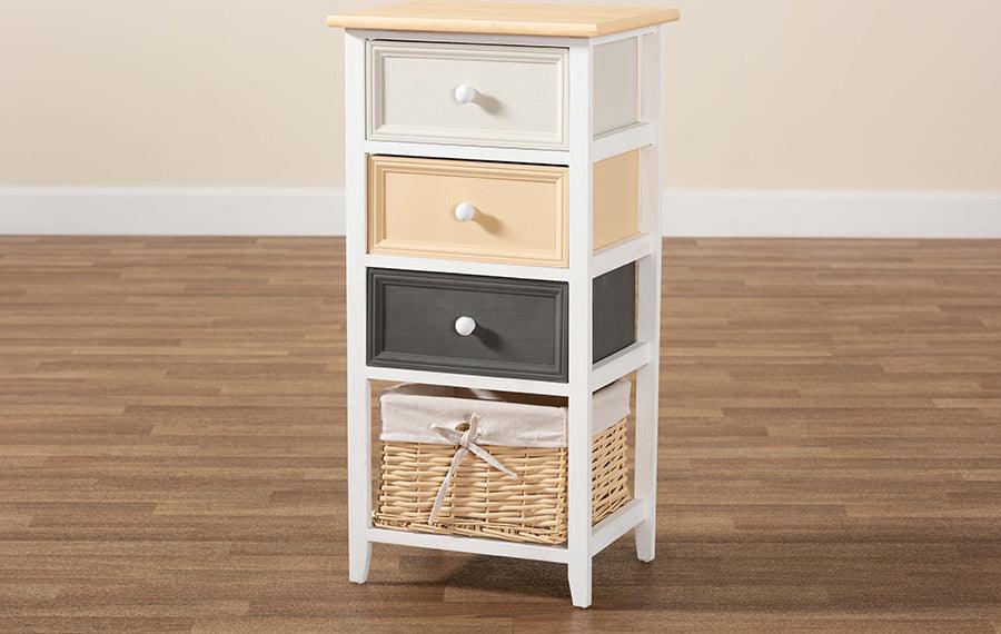 Wholesale Interiors Bedroom Organization - Adonis Mid-Century Modern Multi-Colored Wood 3-Drawer Storage Unit with Basket