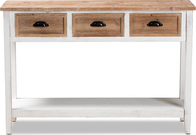 Wholesale Interiors Consoles - Benedict Farmhouse and Rustic Two-Tone White and Oak Brown Finished Wood 3-Drawer Console Table