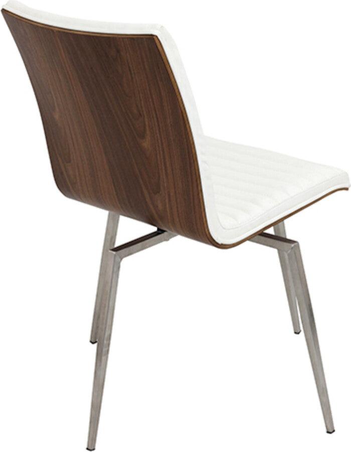 Lumisource Dining Chairs - Mason Dining Chair with Swivel Stainless Steel, Walnut & White Set of 2